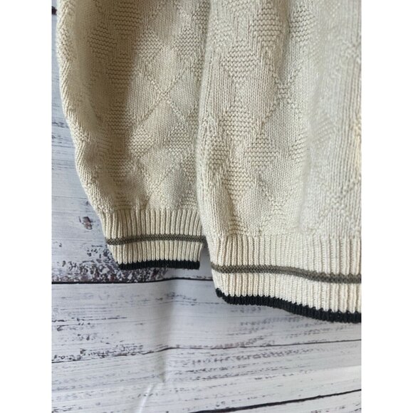Vintage Scottish Isle V-Neck Cream Golf Cable Knit Cardigan Men's Size M Preppy - Picture 3 of 11